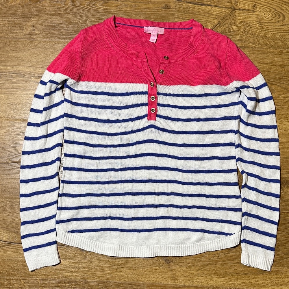 Lilly Pulitzer 100% Cotton Pink, White, and Blue Striped Sweater XS